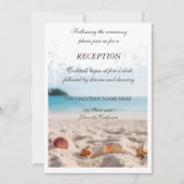 Beach Wedding, Sand, Seashells Empfang Einladung (Vorderseite)