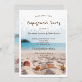 Beach Wedding, Sand, Seashells Verlobung Einladung (Vorne/Hinten)