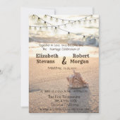 Beach Wedding, Sand, String Lights Seashell Einladung (Vorderseite)