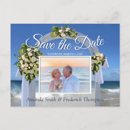 Beach Wedding Save the Date Ankündigungspostkarte (Vorderseite)