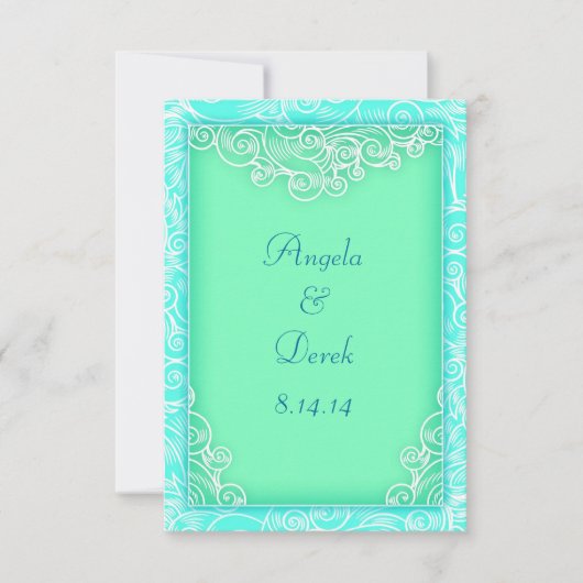 Beach Wedding Save the Date Aqua und Green Waves (Vorderseite)