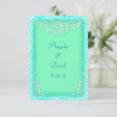 Beach Wedding Save the Date Aqua und Green Waves (Stehend Vorderseite)
