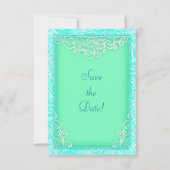 Beach Wedding Save the Date Aqua und Green Waves (Rückseite)
