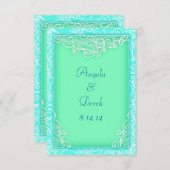 Beach Wedding Save the Date Aqua und Green Waves (Vorne/Hinten)