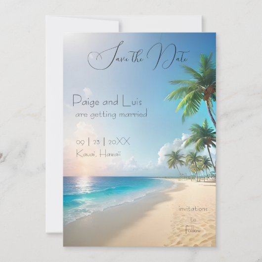 Beach Wedding Save the Date Einladung (Vorderseite)