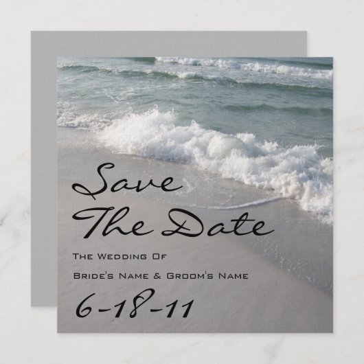 Beach Wedding Save the Date - Ocean Waves & Sand (Vorne/Hinten)