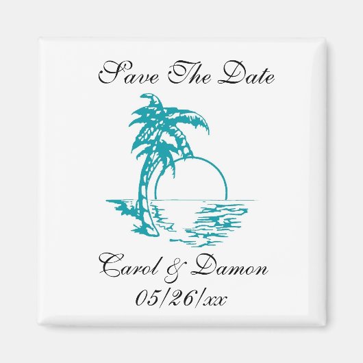 Beach Wedding Save the Date Palm Tree Sunset Magne Magnet (Vorne)