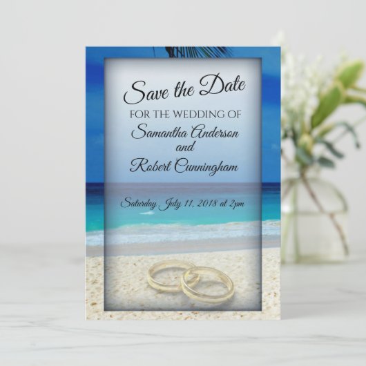 Beach Wedding Save the Date Postcard (Stehend Vorderseite)