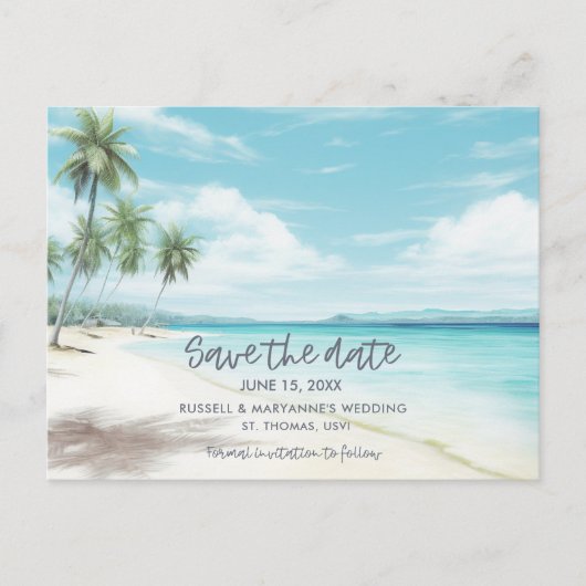 Beach Wedding Save the Date Postcard Ankündigungspostkarte (Vorderseite)