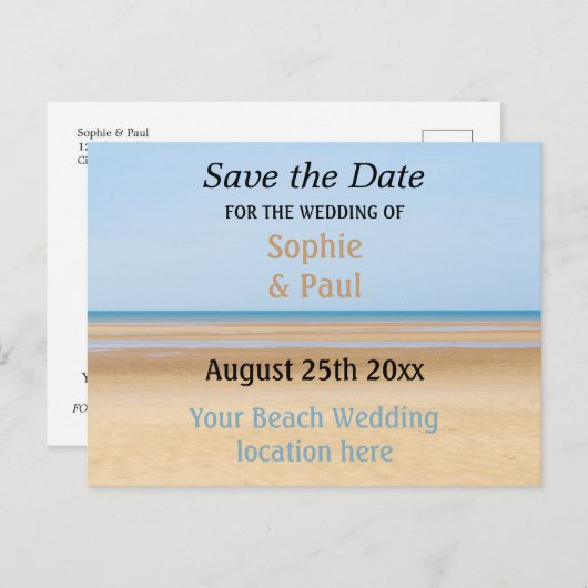 Beach Wedding Save the Date Postcard Ankündigungspostkarte (Vorne/Hinten)