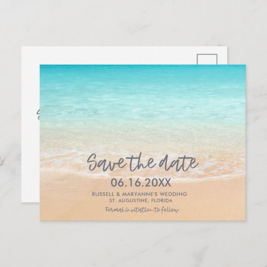 Beach Wedding Save the Date Postcard Ankündigungspostkarte (Vorne/Hinten)