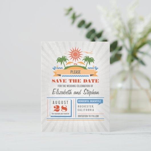 Beach Wedding Save the Date Postkarten (Stehend Vorderseite)