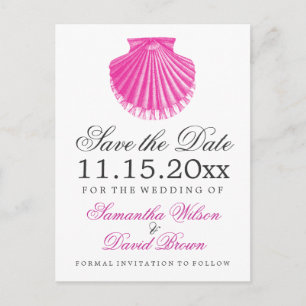 Beach Wedding Save the Date Scallop Muschel Pink Ankündigungspostkarte