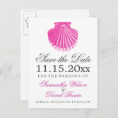 Beach Wedding Save the Date Scallop Muschel Pink Ankündigungspostkarte (Vorne/Hinten)