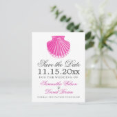 Beach Wedding Save the Date Scallop Muschel Pink Ankündigungspostkarte (Stehend Vorderseite)