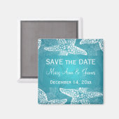 Beach Wedding Save the Date Starfish Blue Magnet (Vorderseite/Rückseite)
