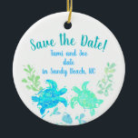 Beach Wedding Save the Date und Gastgeschenk Keramik Ornament<br><div class="desc">Wird deine Hochzeit anders sein? Diese "Save the Date"-Ornamente lassen auf eine lustige und fröhliche Veranstaltung schließen. Der Text kann auch so geändert werden,  dass er die Gastgeschenke Hochzeiten hält. Sie sind in drei Formen erhältlich: rund,  quadratisch und herzförmig. Ovale und Sternformen werden nicht empfohlen.</div>
