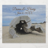 Beach Wedding Schönes Driftwood Foto Ozean Bierflaschenetikett (Einzelnes Label)