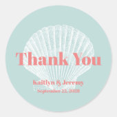 Beach Wedding Seashell Danke Aqua Coral Pink Runder Aufkleber (Vorderseite)