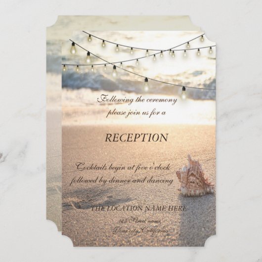 Beach Wedding, Seashell String Lights Empfang Einladung (Vorne/Hinten)