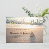 Beach Wedding, Seashell Sunset Save the Date (Stehend Vorderseite)