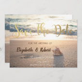 Beach Wedding, Seashell Sunset Save the Date (Vorne/Hinten)