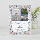 Beach Wedding Seashell und Rose Foto Vielen Dank Dankeskarte (Stehend Vorderseite)