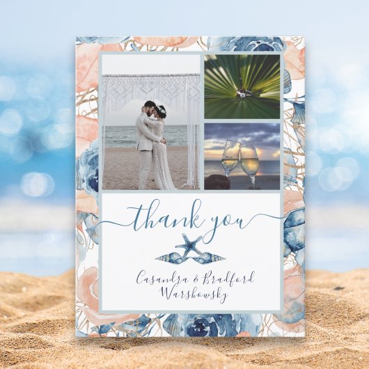 Beach Wedding Seashell und Rose Foto Vielen Dank Postkarte
