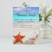 Beach Wedding Seashells Probe Dinner Einladung (Stehend Vorderseite)