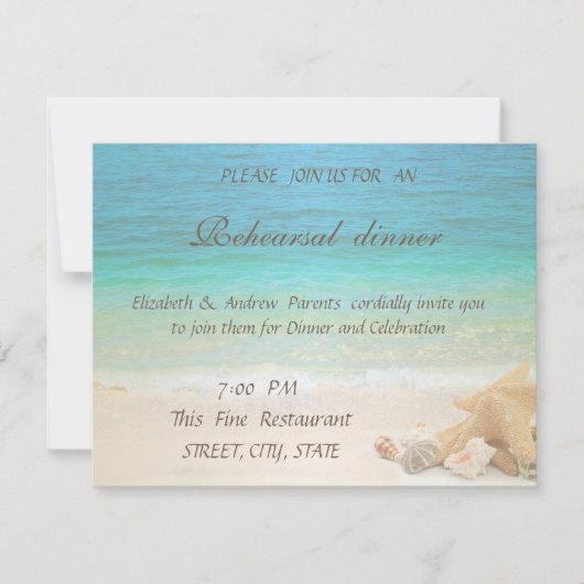 Beach Wedding Seashells Probe Dinner Einladung (Vorderseite)