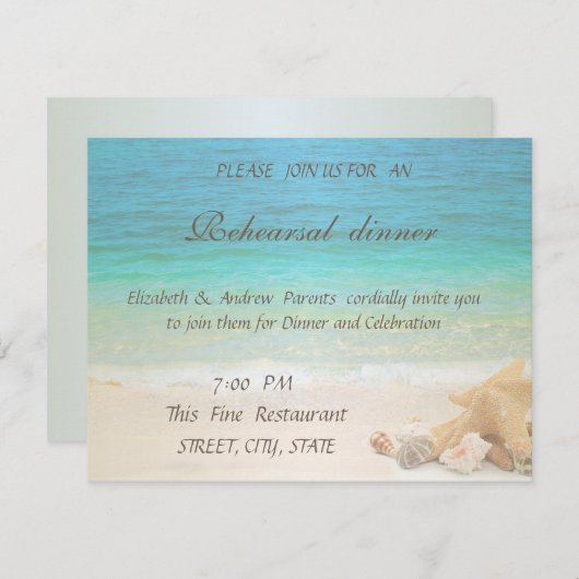 Beach Wedding Seashells Probe Dinner Einladung (Vorne/Hinten)