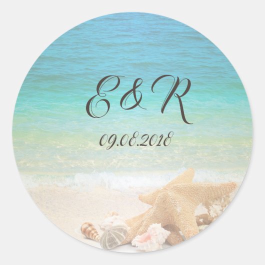 Beach Wedding Seashells Runder Aufkleber (Vorderseite)
