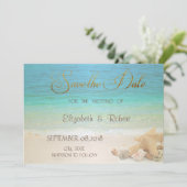Beach Wedding Seashells Save the Date (Stehend Vorderseite)