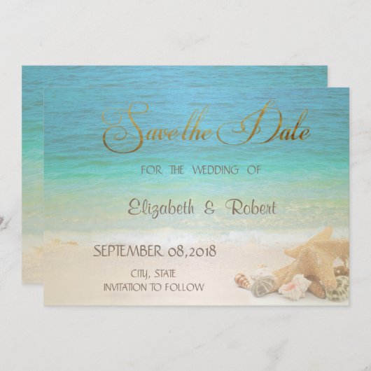 Beach Wedding Seashells Save the Date (Vorne/Hinten)