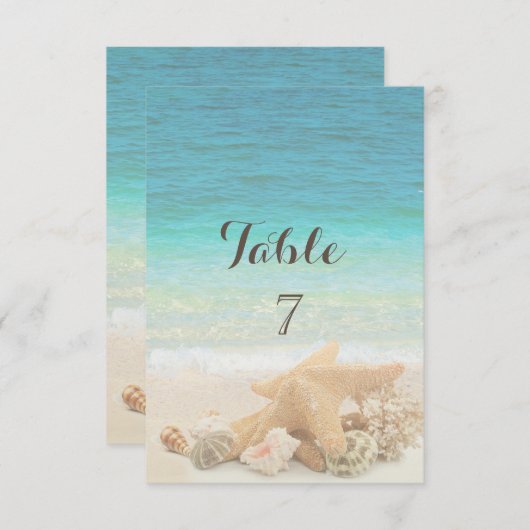 Beach Wedding Seashells Table Card Einladung (Vorne/Hinten)