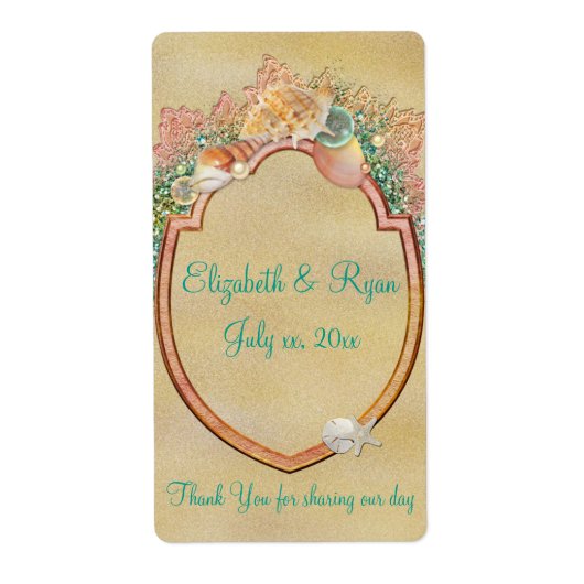 Beach Wedding Seashells Wein /Water Labels (Vorne)
