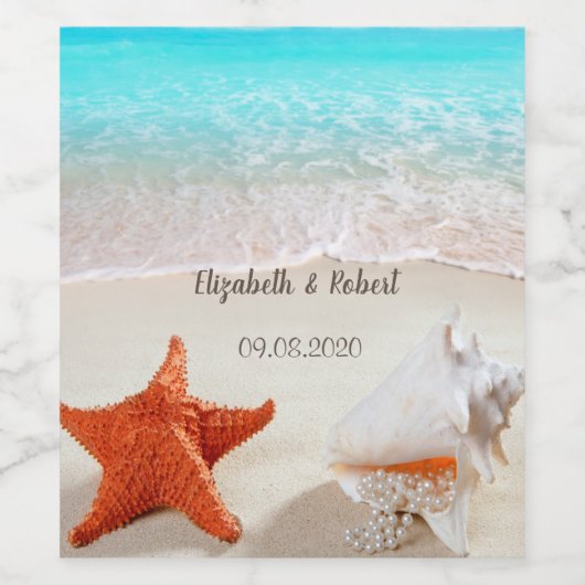 Beach Wedding Seashells Weinetikett (Einzelnes Label)