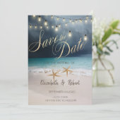 Beach Wedding, Seastar String Lights Save the Date (Stehend Vorderseite)