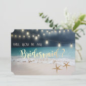 Beach Wedding Seastars Lights Bridesmaid Card Einladung (Stehend Vorderseite)