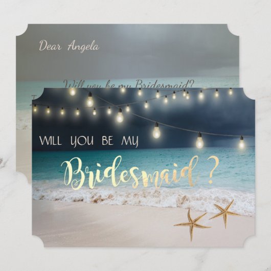Beach Wedding Seastars Lights Bridesmaid Card Einladung (Vorne/Hinten)