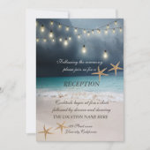 Beach Wedding, Seastars String Lights Empfang Einladung (Vorderseite)
