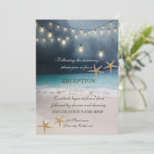 Beach Wedding, Seastars String Lights Empfang Einladung (Stehend Vorderseite)