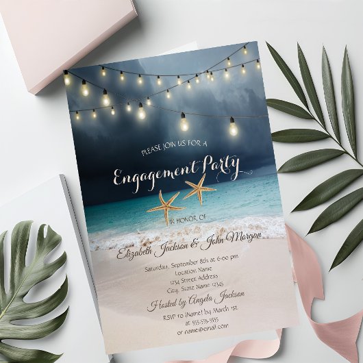 Beach Wedding, Seastars String Lights Verlobung Einladung
