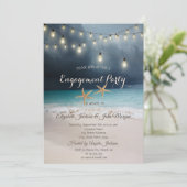 Beach Wedding, Seastars String Lights Verlobung Einladung (Stehend Vorderseite)