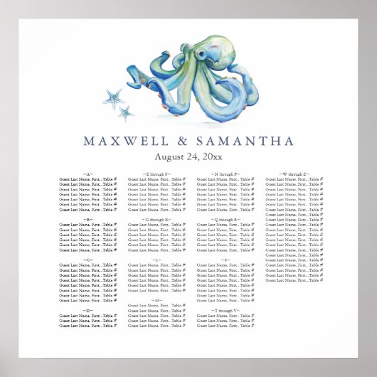 Beach Wedding Seating Chart Templates Poster (Vorne)