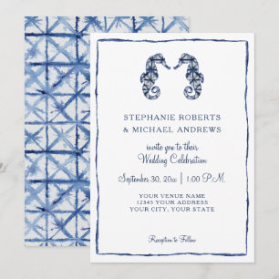 Beach Wedding Shibori Indigo Seepferd Einladung