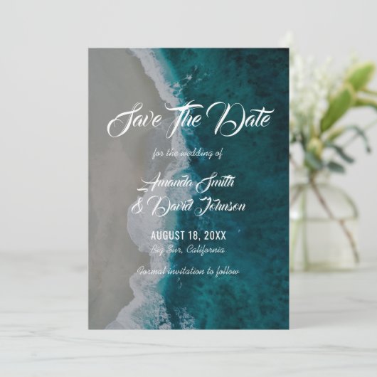 Beach Wedding speichert die Datumskarten Save The Date (Stehend Vorderseite)