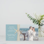 Beach Wedding Starfish Blue Save the Date Foto (Stehend Vorderseite)