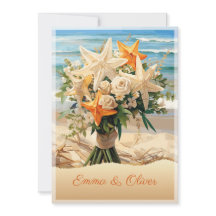 Beach Wedding Starfish Bouquet Einladungskarte