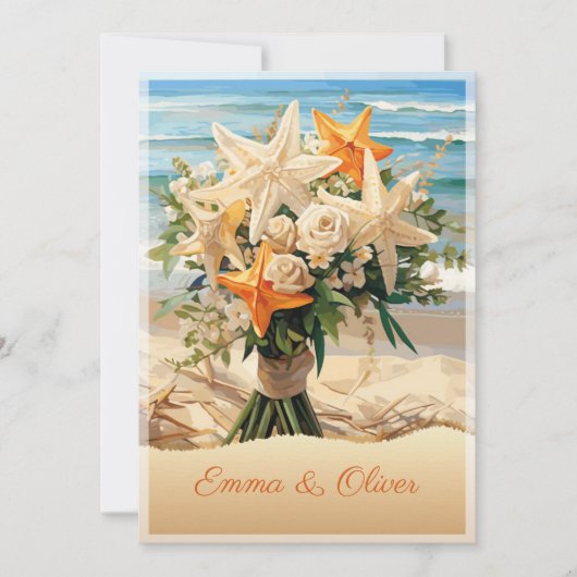Beach Wedding Starfish Bouquet Einladungskarte Einladung (Vorderseite)